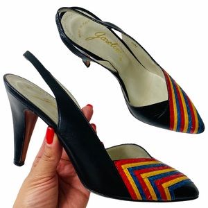 Vintage leather black rainbow sling back heels